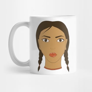 A girl with two braids. Art. Mug